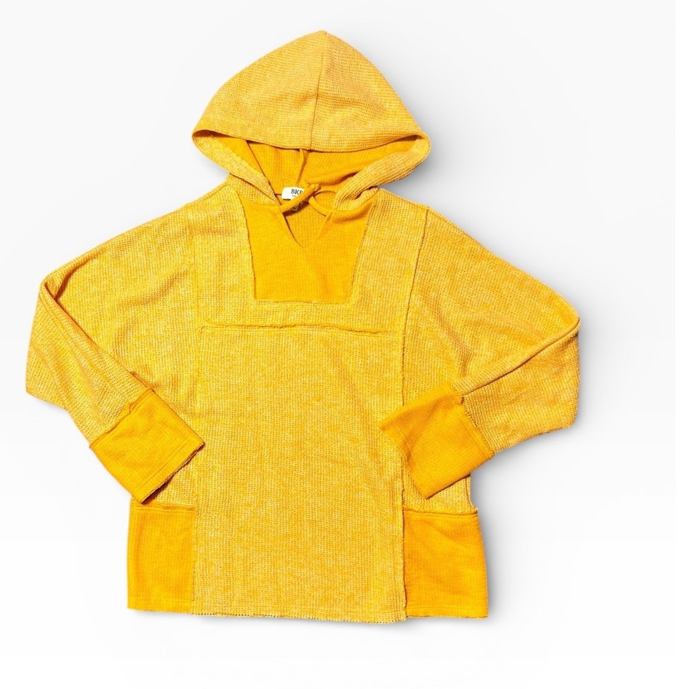 BKE Youth Yellow Textured Hoodie Pullover Pockets Sweater Size Large Lightweight